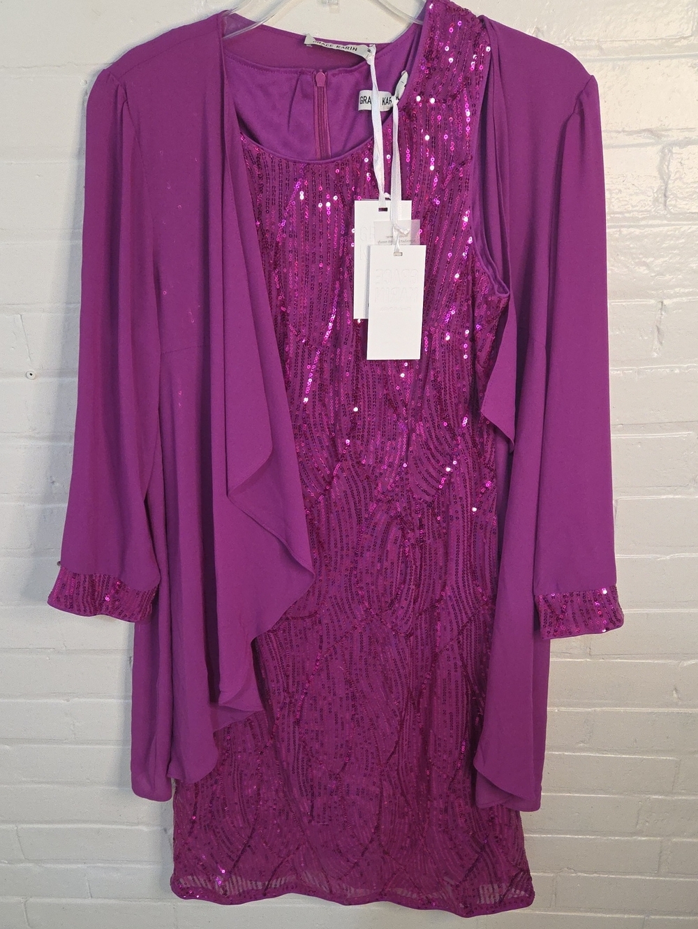 Grace Karin Purple Sequin Overlay Cocktail Dress NWT